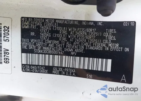 2011 Toyota Sienna Le V6 из США, поврежденный, VIN 5TDKK3DC8BS007447